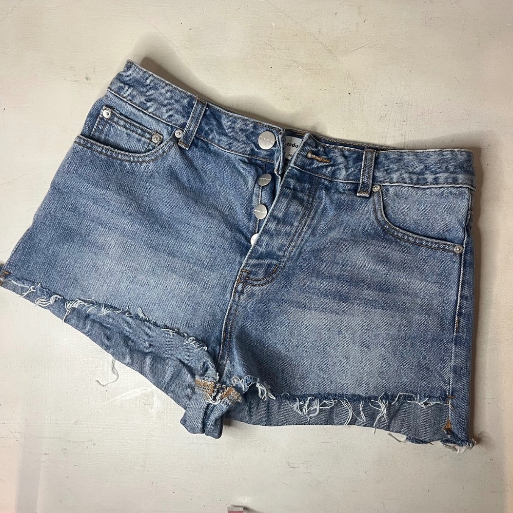 Superdown High Rise Button Fly Cut Off Denim Jean Shorts Festival